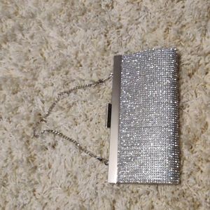 Women's party clutch Silver w rhinestones